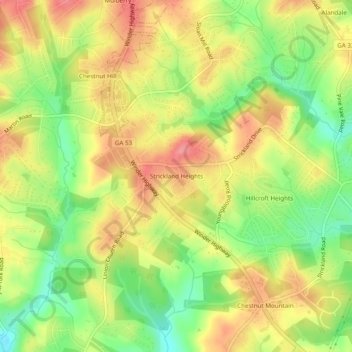Carte topographique Strickland Heights, altitude, relief