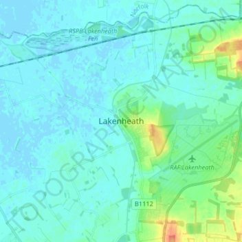 Carte topographique Lakenheath, altitude, relief