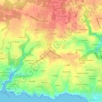 Carte topographique Langlazic, altitude, relief