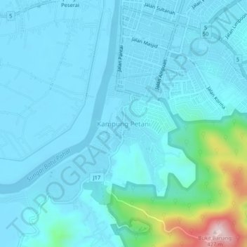 Carte topographique Kampung Petani, altitude, relief