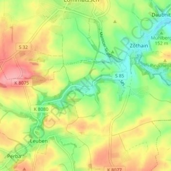 Carte topographique Wahnitz, altitude, relief