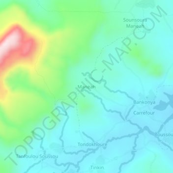 Carte topographique Maneah, altitude, relief