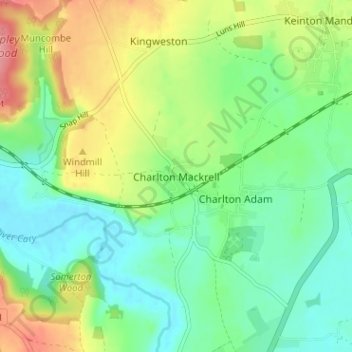Carte topographique Charlton Mackrell, altitude, relief