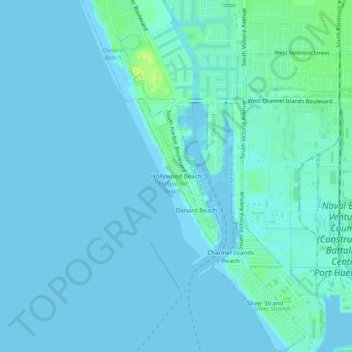 Carte topographique Hollywood Beach, altitude, relief
