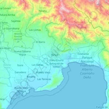Carte topographique Azua, altitude, relief