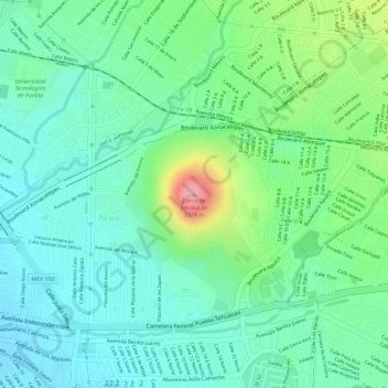 Carte topographique Cerro de Amalucan, altitude, relief