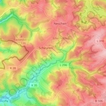Carte topographique Königsberg, altitude, relief