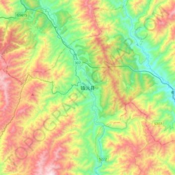 Carte topographique Zhenyuan, altitude, relief