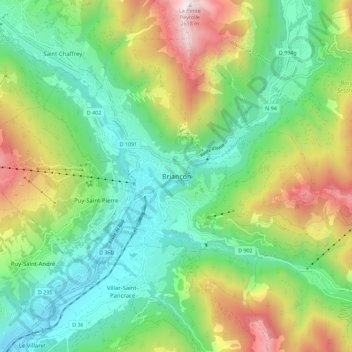 Carte topographique Briançon, altitude, relief