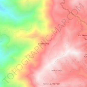 Carte topographique Guanto cruz, altitude, relief