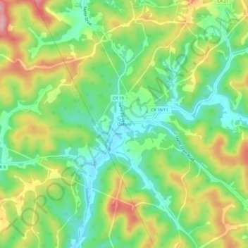 Carte topographique Oxford, altitude, relief