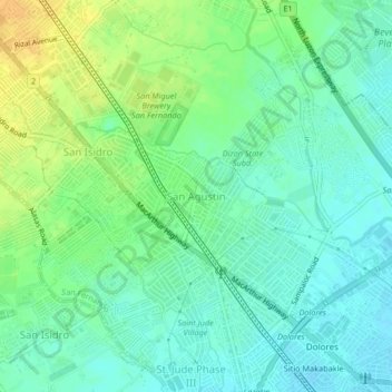 Carte topographique San Agustin, altitude, relief
