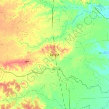 Carte topographique Bolpur, altitude, relief