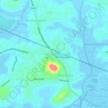 Carte topographique Amala Nagar, altitude, relief