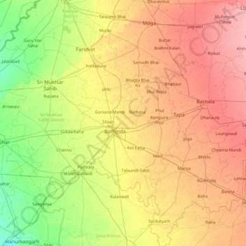 Carte topographique Bhatinda, altitude, relief