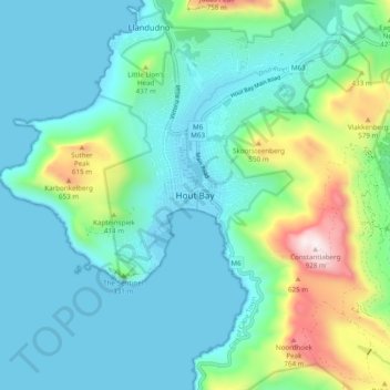 Carte topographique Hout Bay, altitude, relief