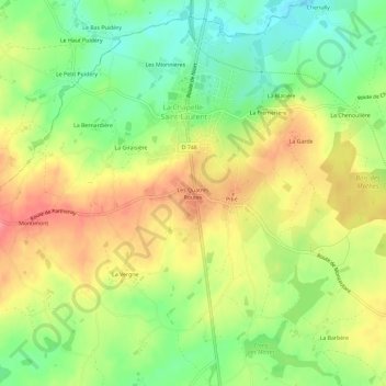 Carte topographique Les Quatres Routes, altitude, relief