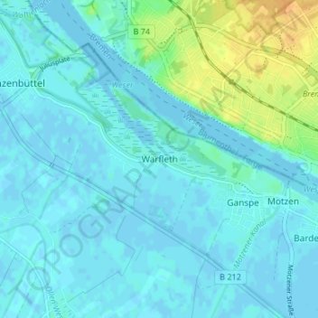 Carte topographique Warfleth, altitude, relief