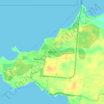Carte topographique Weipa, altitude, relief