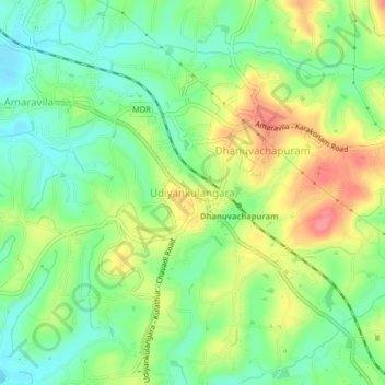 Carte topographique Udiyankulangara, altitude, relief