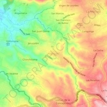 Carte topographique Alangasí, altitude, relief