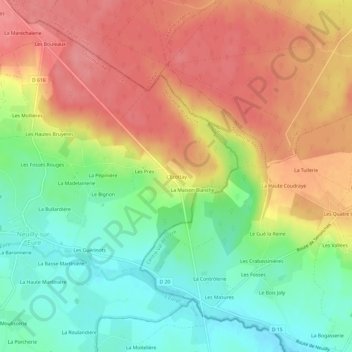 Carte topographique L'Ecottay, altitude, relief