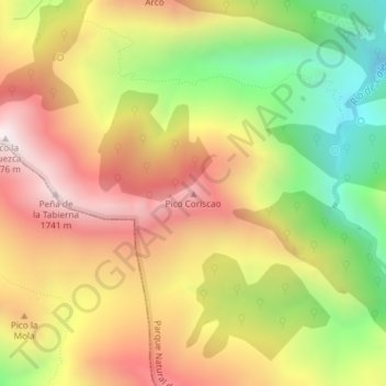 Carte topographique Pico Coriscao, altitude, relief
