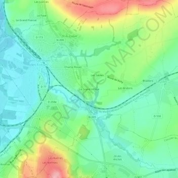 Carte topographique Le Grand Village, altitude, relief
