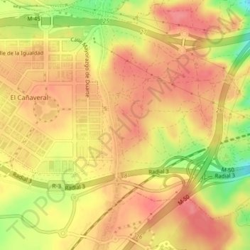 Carte topographique Tres Cantos, altitude, relief