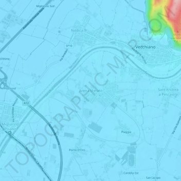 Carte topographique Arena Metato, altitude, relief