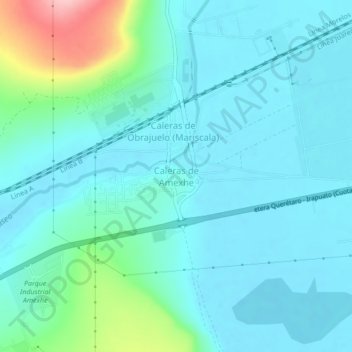 Carte topographique Caleras de Amexhe, altitude, relief