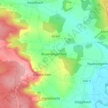 Carte topographique Krumlengenfeld, altitude, relief