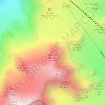 Carte topographique Triangle du Tacul, altitude, relief