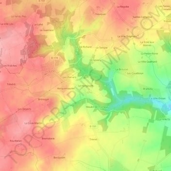 Carte topographique Le Hangouët, altitude, relief
