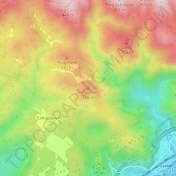 Carte topographique el Turonet, altitude, relief