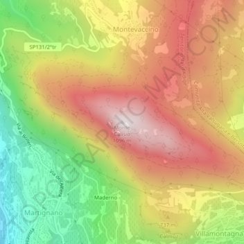 Carte topographique Monte Calisio, altitude, relief