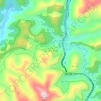 Carte topographique Pedro do Rio, altitude, relief