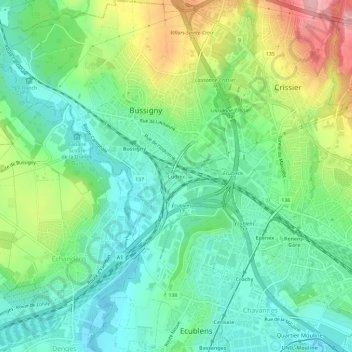 Carte topographique Cudrex, altitude, relief