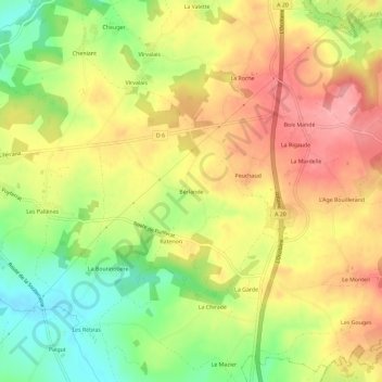 Carte topographique Bérlande, altitude, relief