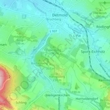 Carte topographique Lippischer Meierhof, altitude, relief