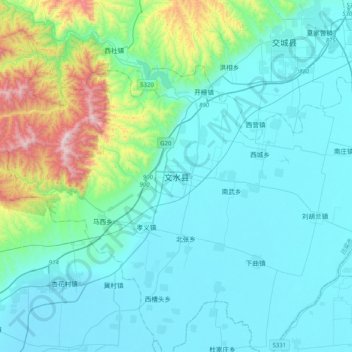 Carte topographique Wenshui, altitude, relief