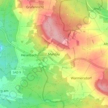 Carte topographique Meldau, altitude, relief
