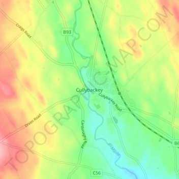 Carte topographique Cullybackey, altitude, relief