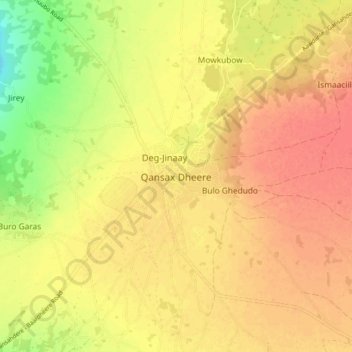 Carte topographique Qansax Dheere, altitude, relief