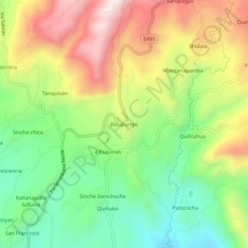 Carte topographique Killupungo, altitude, relief