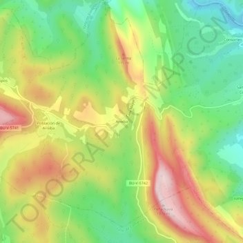 Carte topographique Arreba, altitude, relief