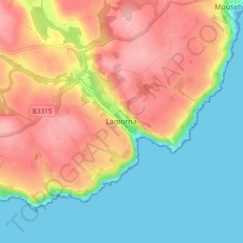 Carte topographique Lamorna, altitude, relief