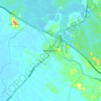 Carte topographique Ayer Hitam, altitude, relief