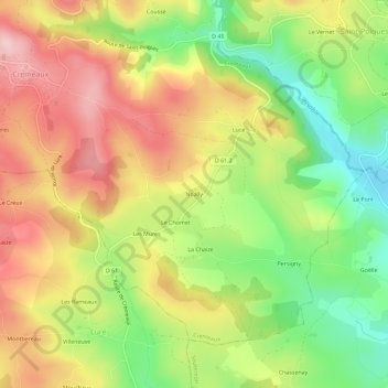 Carte topographique Noally, altitude, relief
