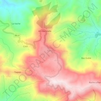 Carte topographique Beloc, altitude, relief
